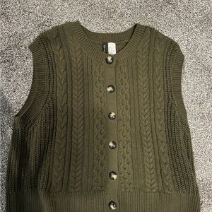 H&M Dark Green Cable Knit Sweater Vest